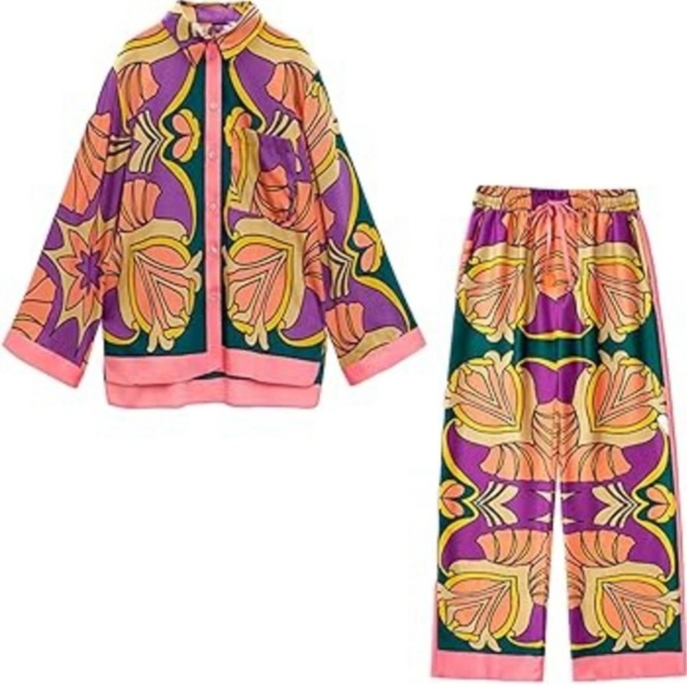 Zara Colorful Floral Print Shirt and Pants Set
